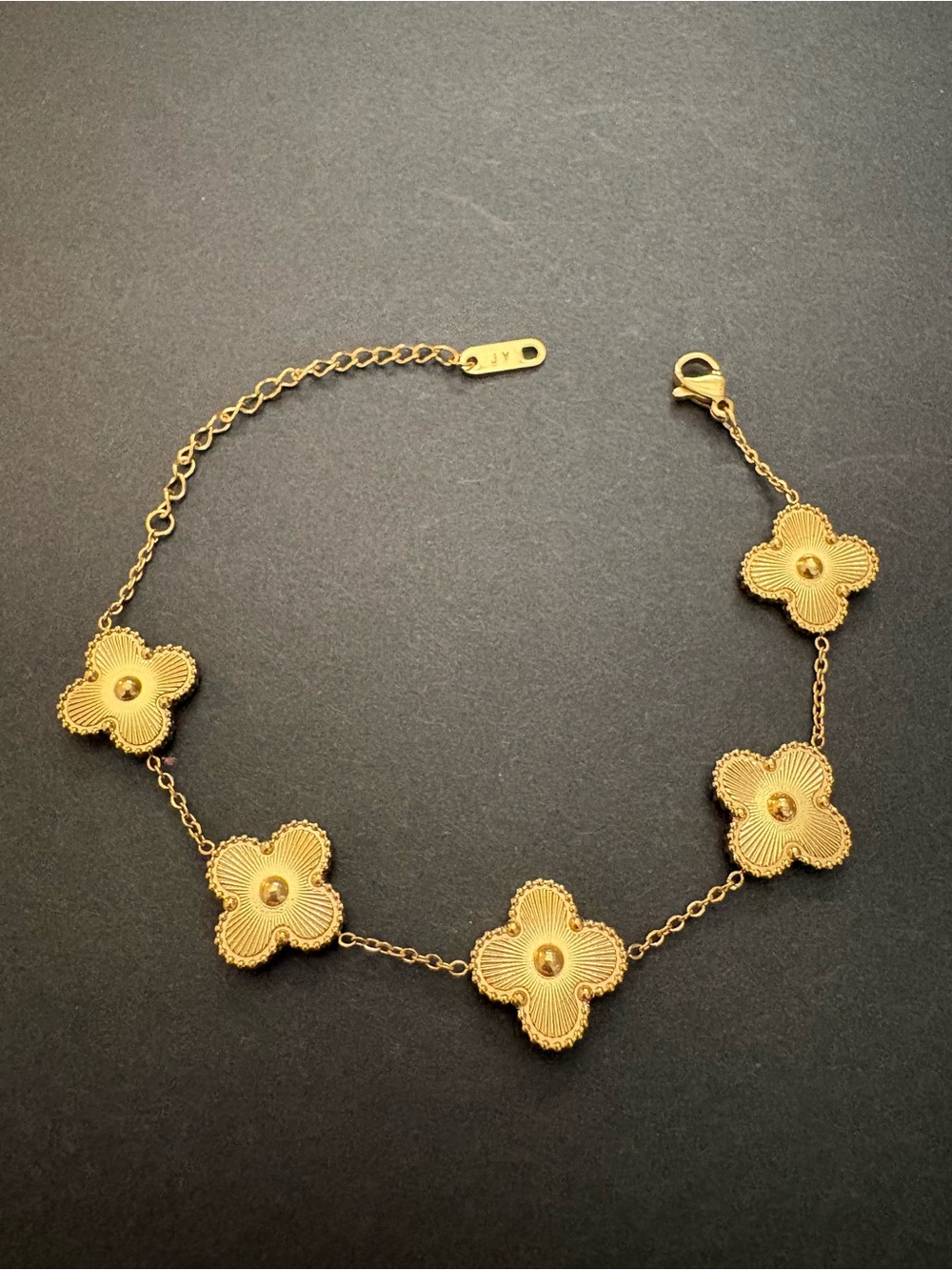 Stainless Steel Gold Clover Chain Bracelet Adjustable 8.5”